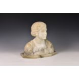 After Giovanni Bessi (Italian 1857-1922), carved marble bust of a young woman, depicted with head