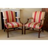 A good pair of George III mahogany Gainsborough Library Chairs, circa 1770, the serpentine backs,