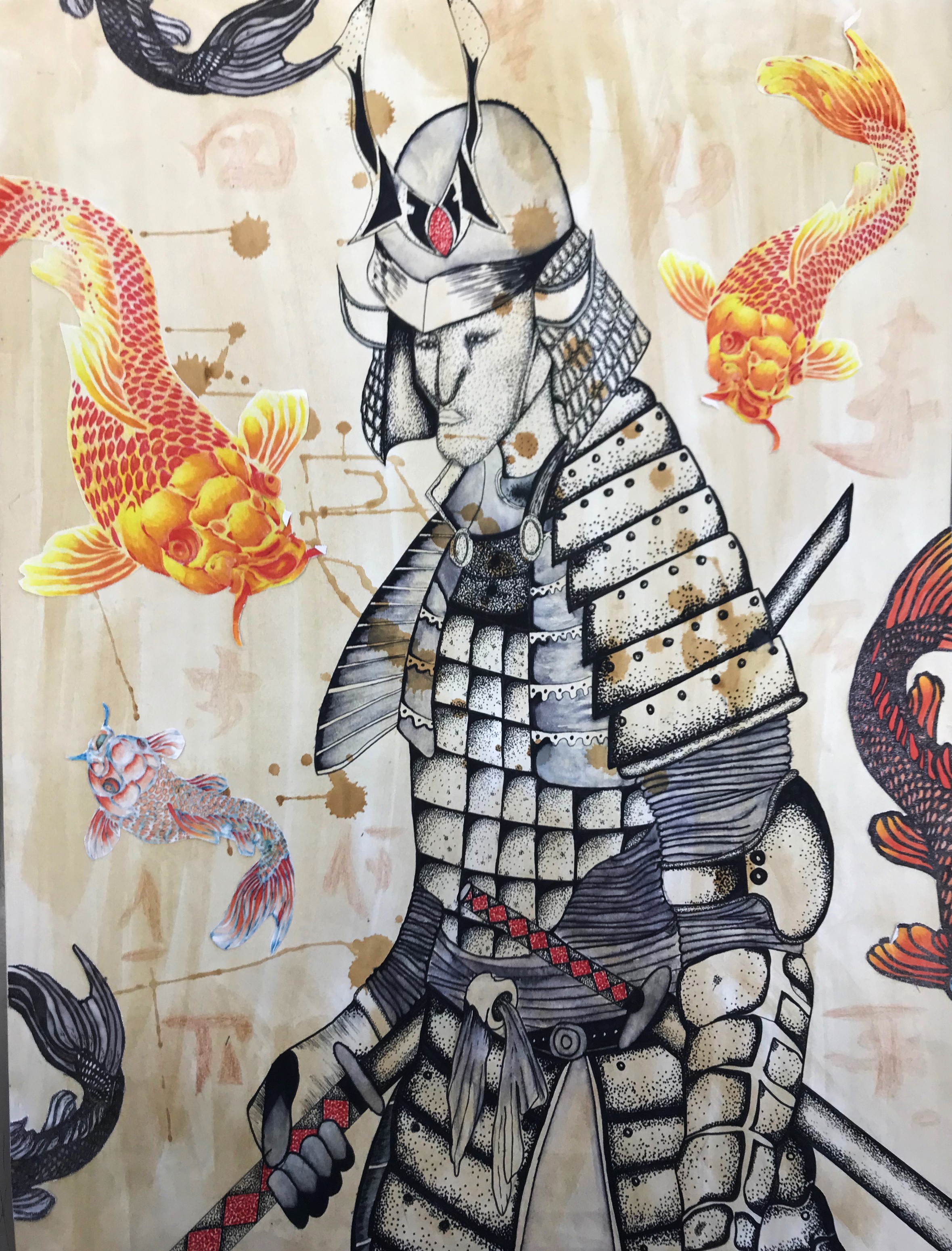 Casey Guest - The Last of the Samurai - mixed media : w 420 x h 600mm