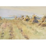 Canadian School (mid-20th century), Harvest landscape oil on canvas board, signed with monogram