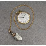 A mid-century gold plated open face pocket watch by Avia, with 17 jewel Swiss movement, fob wind,