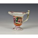 A Chinese famille rose porcelain jug, Qianlong period, of pedestal helmet form with flat edge rim