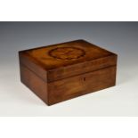 An exquisite 19th century antique parquetry inlaid rosewood fitted sewing box, the rectangular box