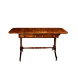 A 19th century mahogany sofa table, the plain top over two ebony strung drawers (dummies to the