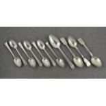 A matched set of six George III silver bright cut Old English pattern teaspoons, Two by Stephen