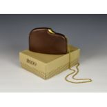 A Rodo shaped evening clutch bag, shaped oval form, in brown metallic leatherette, having original