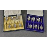 Two cased sets of six silver Art Deco coffee spoons, the first by Francis Howard Ltd., Sheffield