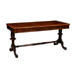 A good William IV rosewood centre table, the well figured, moulded top over a panelled frieze,