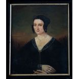 French School (early 19th century), Portrait of a young lady, half length, in a black dress with
