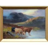 Charles W. Oswald (British, late 19th / early 20th century), Landscapes with Highland cattle oil