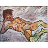 John Bratby, R.A. (British, 1928-1992), " Reclining nude # 3 " oil on canvas, signed 'BRATBY' and