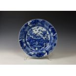 A Chinese blue and white porcelain charger, Kangxi period (1662-1722), painted with a pair of