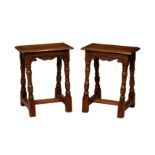 A pair of 17th century style oak joint stools, second half 20th century, the moulded rectangular
