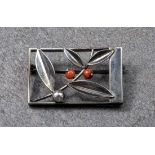 Friedrich Luttenberger - a silver and coral Secessionist Brooch, Austrian, c.1918, of rectangular