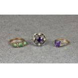 Three vintage 9ct gold and silver rings (3),