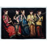 Zheng Yue Wei (Chinese, late 20th century), Five court musicians oil on canvas, signed lower left,