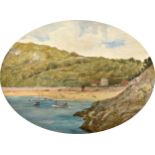 English School (early 20th century), Fermain Bay, Guernsey oval watercolour, unsigned, unframed 6