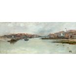 C. R. monogram (British, early 20th century), A harbour on the Plymouth coast oil on canvas board,