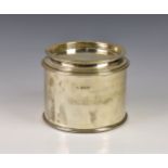 A George V silver biscuit box, maker's mark 'CE', London 1926, of cylindrical form with removable