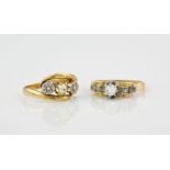 Two vintage French 18ct gold and diamond rings, one with a single brilliant cut diamond over rose