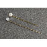 A mid-century 9ct gold and diamond stick pin, 1930s-40s, the single brilliant cut diamond weighing