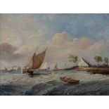 English School (late 19th century), Shipping off the coast in a stiff breeze oil on panel,