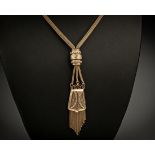 An antique French 18ct two colour gold pendant necklace, in yellow and rose gold, the fringed