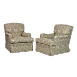 A pair of Howard style armchairs, late 20th century, with loose feather seat cushions, raised on