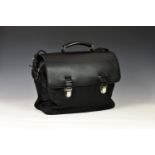 A Bally laptop briefcase, in black leather and nylon, leather top handle, chrome fittings, twin