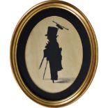 An unusual Victorian chimney sweep silhouette, the chimney sweep depicted full length with an