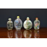 Three Chinese interior painted glass snuff bottles, 20th century, of varying forms, each with