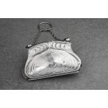 An Edwardian silver Art Nouveau purse, Henry Williamson Ltd., with silver chain handle, finger