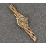 A ladies 18ct gold Rolex Oyster Perpetual Datejust automatic wristwatch, the 25mm. case with
