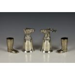 Two vintage novelty silver plate stirrup cups fashioned as a stag and hunting dog, unmarked,