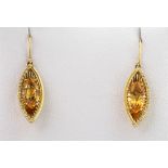 A pair of 18ct gold, citrine and diamond ear drops, featuring marquise cut citrines totalling