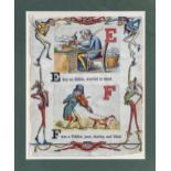 A complete set of Victorian childrens' alphabet prints, framed and glazed, each with two letters,