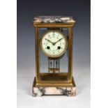A French gilt brass and marble four glass mantel clock, late 19th century, the twin train movement