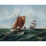 Dutch School (19th century), A fishing boat and other shipping in a stiff breeze oil on canvas,
