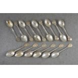 Fifteen silver racing pigeon prize spoons, makers William James Dingley and Toye, Kenning & Spencer,
