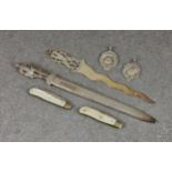 A small collection of silver collectables, to include a letter opener with knight finial, maker's