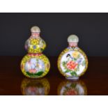 A fine Chinese famille rose enamelled glass double-gourd snuff bottle, Qianlong four-character