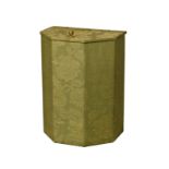 An Art Deco style linen box, modern, of canted form with a hinged lid with brass beehive handle,