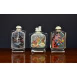 Three large Chinese inside painted snuff bottles, 20th century, of rectangular form, all with