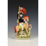 A 19th century Staffordshire pottery figure of General Brown, on horseback with flag and cannon