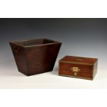 A 19th century brass bound rosewood work box, rectangular with green silk interior and fitted