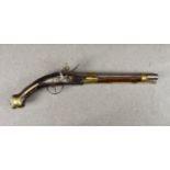 A 19th century flintlock pistol - Turkish or Balkans area, part faceted slightly engraved steel