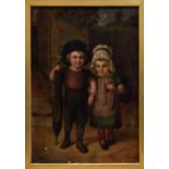 J. Campbell (British, 19th century), Portrait of two children oil on canvas, signed lower left, late