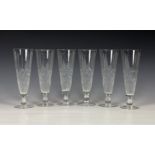 A set of six cut lemonade glasses, 1950s-60s, the large, conical bowls with diamond cut
