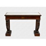 A William IV rosewood and marble console table, the inset white and grey marble top with bevelled