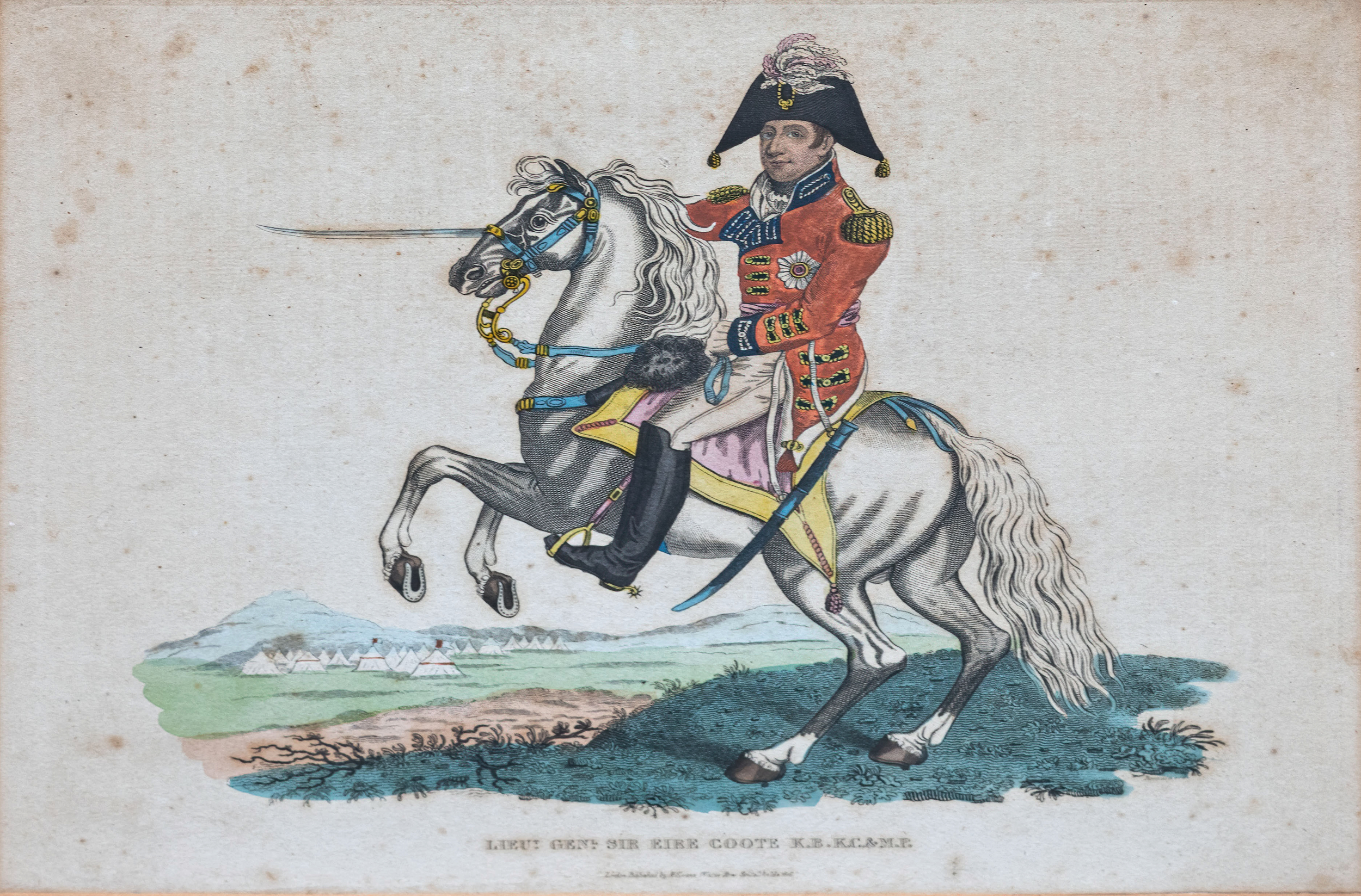 Military interest - an 18th century hand coloured engraving, titled 'Lieut. Gen.l Sir Eire Coote K.